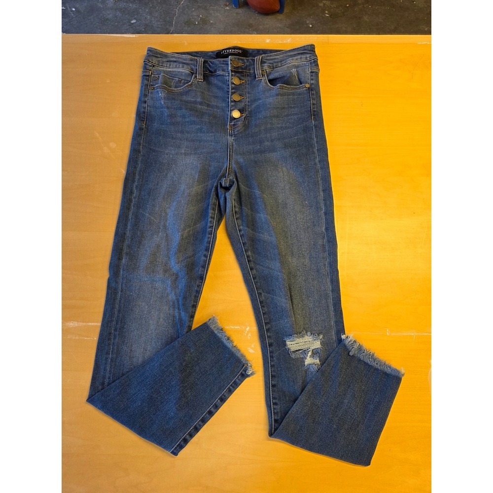 Liverpool Los Angeles High Rise Ankle Skinny Jeans Button Fly Distressed Size 8